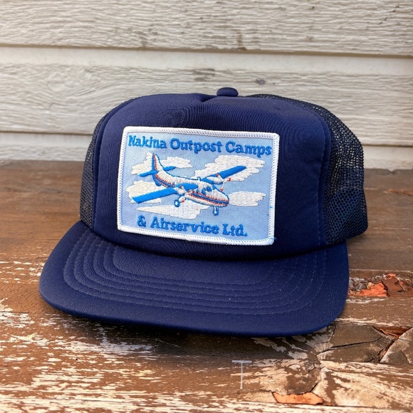 Vintage MAKINA Outpost Camps & Airservice Ltd trucker hat patch snapback mesh - Picture 1 of 4